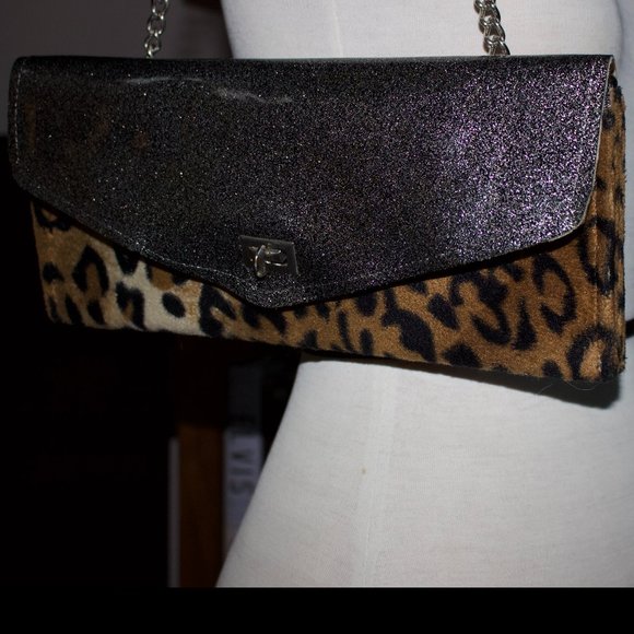 Vintage Trophy Queen Leopard Fur Clutch Sparkle Vinyl Orig $275 RARE Chain Strap - Picture 11 of 11